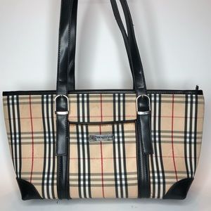 BURBERRY LONDON Leather Canvas Handbag Purse EUC